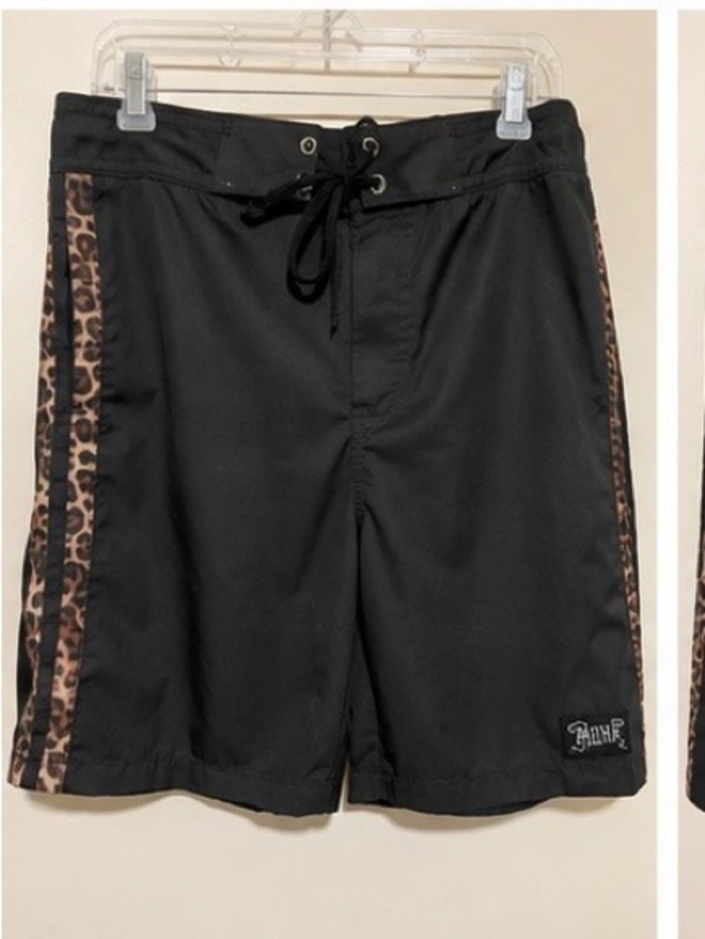 Black Men's Swim Trunks with Leopard Side Stripe